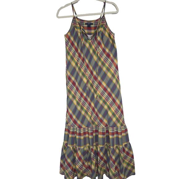 Gap Womens Sz S Plaid Ruffles Maxi Beachy BOHO Y2K Grunge Dress - Picture 1 of 12
